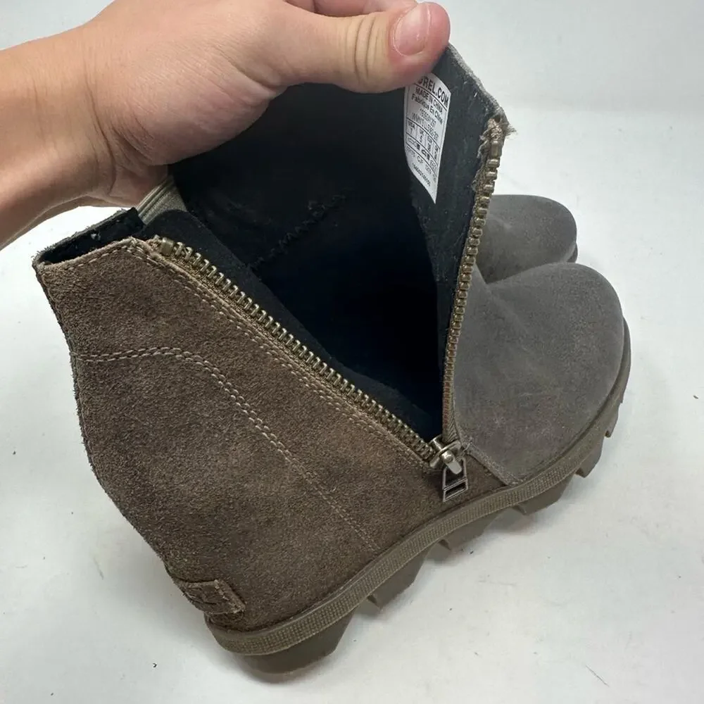 SOREL Joan Of Arctic Wedge ll Zip Leather Boots Brown Size 7 Winter Booties
